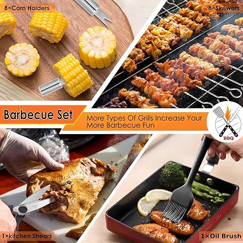 Miniatura 4 de Yoehka Juego de 34 accesorios de parrilla para barbacoa, herramientas de parrilla resistentes para acampar al aire libre, regalos para hombres y