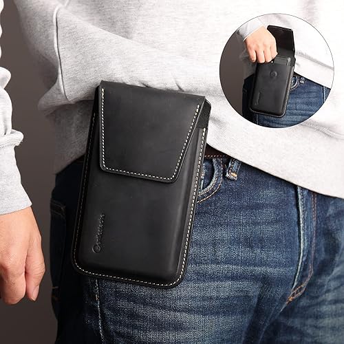 Miniatura 8 de Gentlestache Funda de cuero para teléfono celular con clip para cinturón, funda con tapa para iPhone 14 13 Pro Max, soporte S22 Plus, bolsa