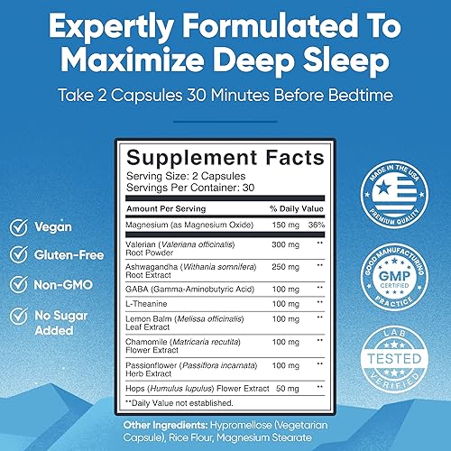 Miniatura 6 de Sleep Easy Suplemento natural para ayudar al sueño  Magnesio, Ashwagandha, GABA, L-teanina y 5 hierbas calmantes  Sin melatonina y sin formación de