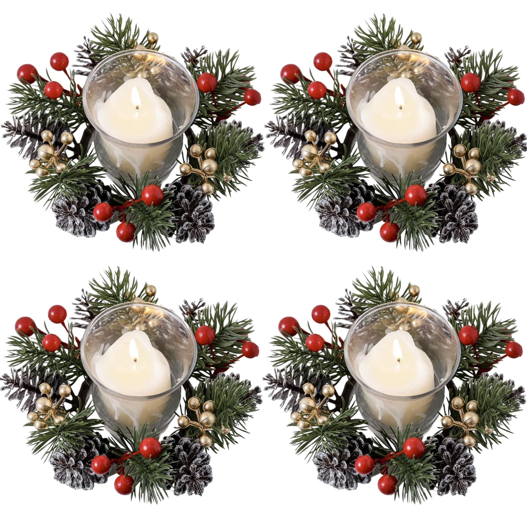 Couronnes Bougies en Aiguilles de pin pour centre de table de Noël chaleureux