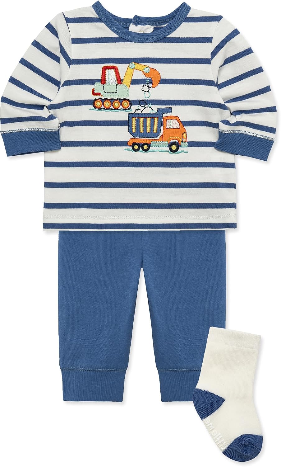 Little Me Baby Boys' 3-Piece Jogger Set, Crew Neck Shirt, Stripe Pant, and Coordinating Socks