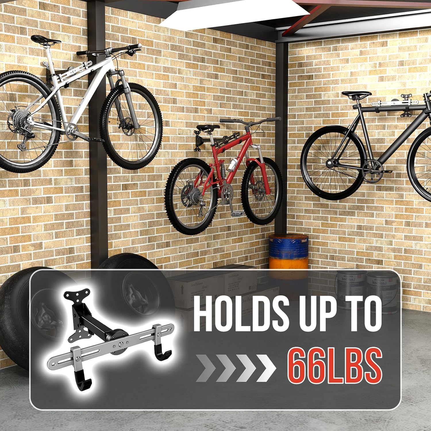 Heavy-Duty Bike Wall Mount for Garage Aluminum Alloy & Steel Folding Bicycle Rack,360° Rotation,Adjustable Hook, 66lbs Capacity Horizontal Indoor Bike Storage, for Road Mountain Hybrid Bikes