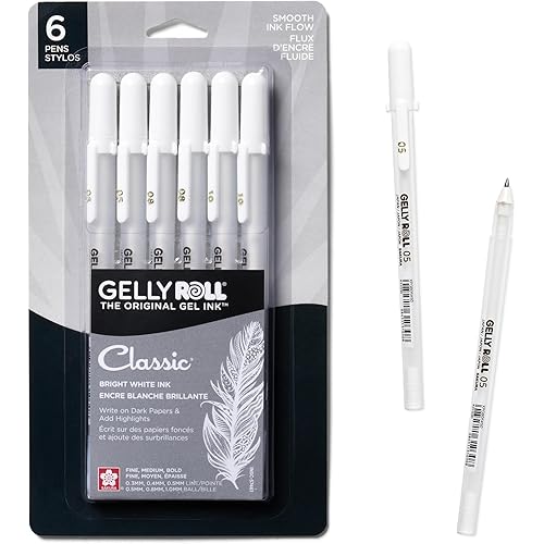 SAKURA Gelly Roll Gel Pens - Fine, Medium & Bold Tip Ink Pens for Journaling, Art, or Drawing - Classic White Ink - 05/08/10 Assorted Tip Sizes - 6 Pack