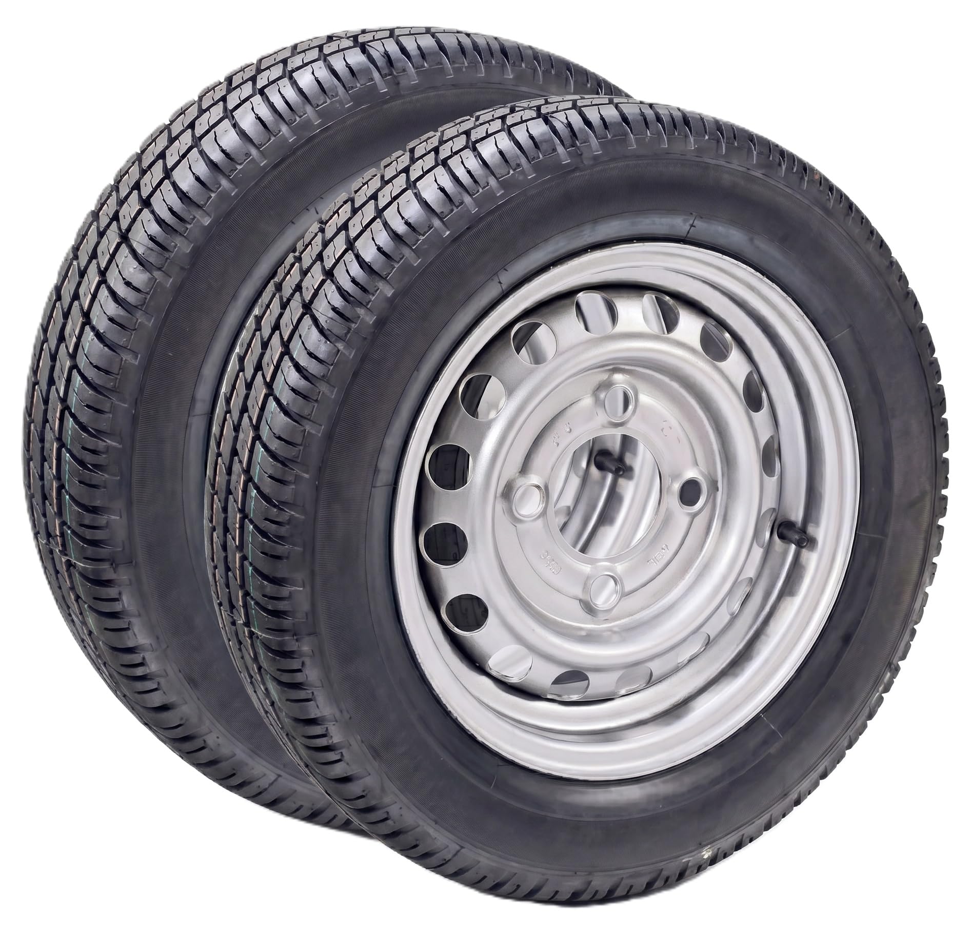 Lot de 2 Roue complète 155/70R13 13" - 4 Trous - Entraxe 130mm - Déport 20 - Pour remorque - 13 pouces - Largeur 155mm - Indice de vitesse N 140km/h - Indice de charge 75 (387kg)