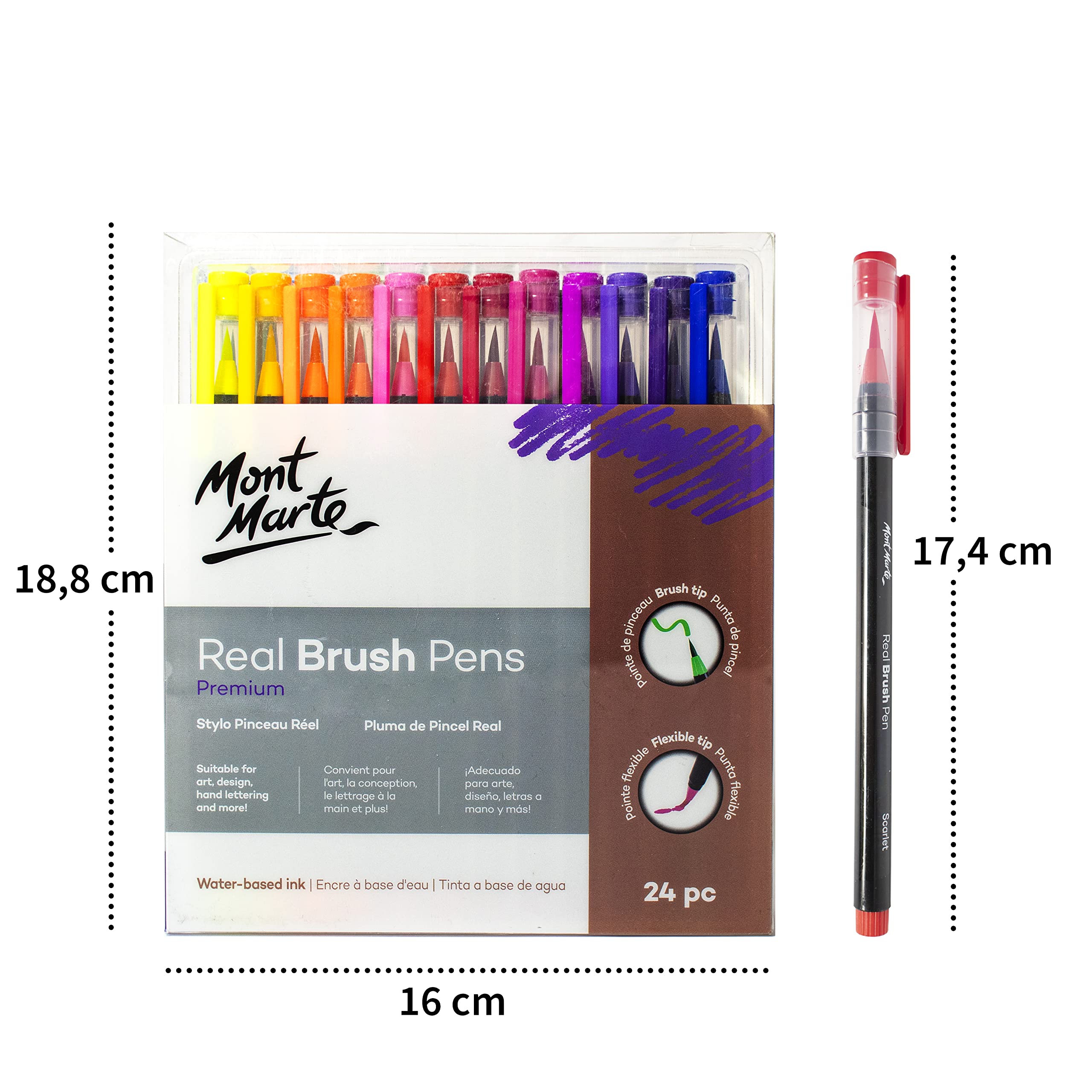 MONT MARTE Rotuladores Punta Pincel – 24 piezas – Pintura mezclable con Agua – Brush Pen para Pintar, Dibujar, Handlettering, Caligrafía