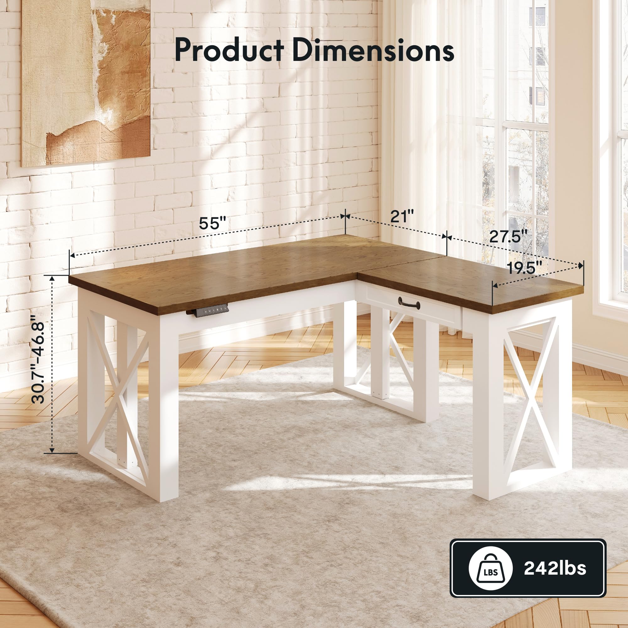 FLEXISPOT L-Shaped Standing Desk with Drawer 55x48 Sit Stand Executive Table Height Adjustable Corner Desk for Home Office — view 2