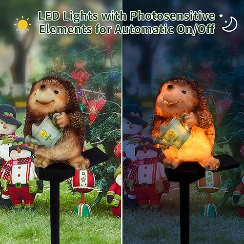 Miniatura 2 de QH & Garden Luz solar para decoración al aire libre, luces LED solares de estaca de erizo, IP55, impermeable, figuras de animales, luz decorativa