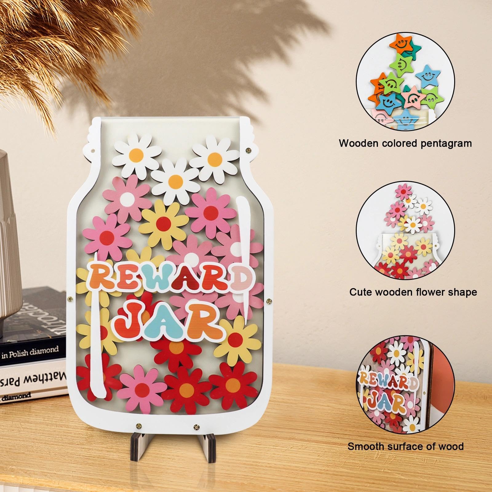 2 Pack Reward Jar with Star and Flower Tokens for Children Magnetic Reward Behavior Jar for Kids Motivate Good Behavior Rewards Incentive Chart and Token for Home and Classroom - Image 3