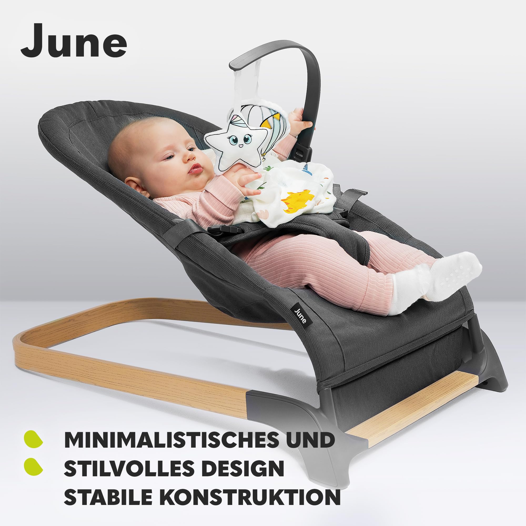 LIONELO June Babywippe, ab den ersten Lebenstagen bis zu 9kg | atmungsaktives Material, optimale Luftzirkulation, leicht, stabil, rutschfest, Sicherheitsgurte, zusammenklappbare Babywippe