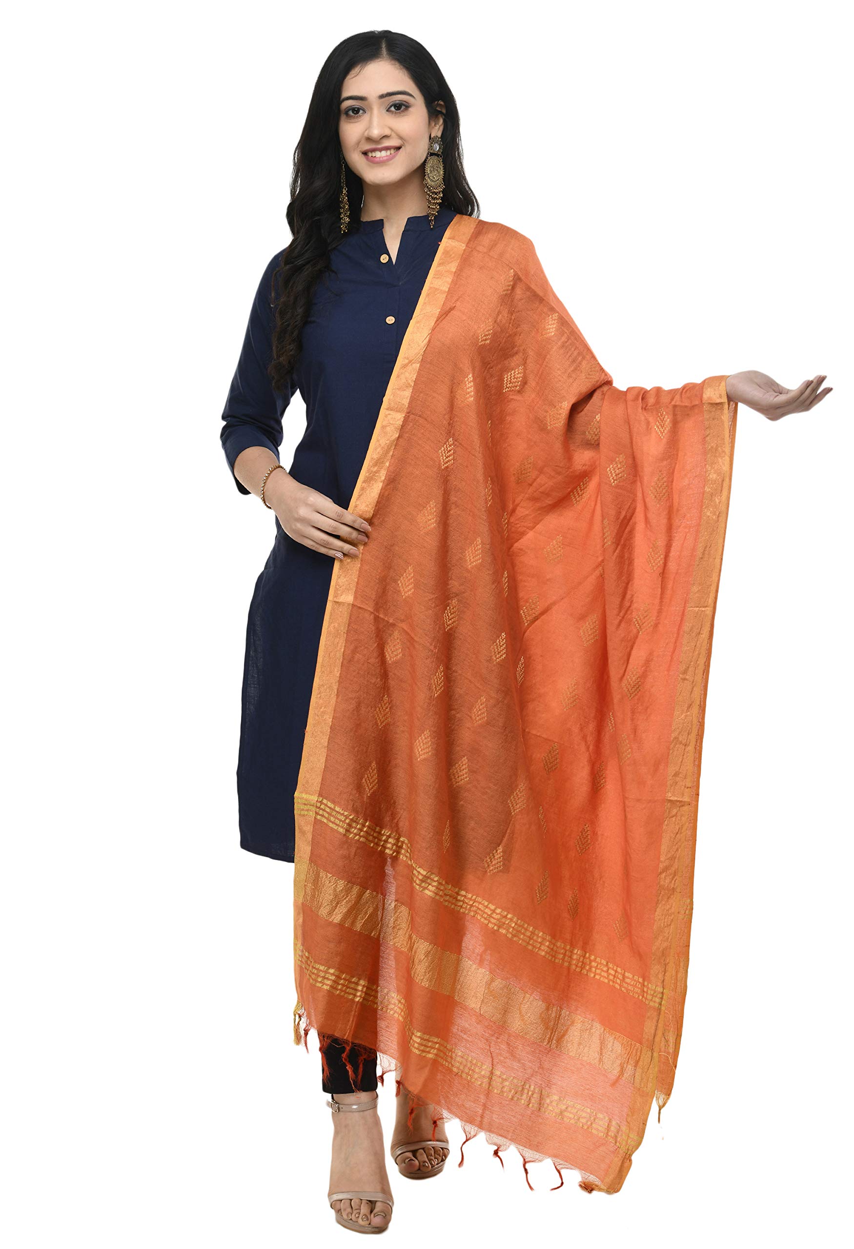 a r silk Women's Self Design Cotton Orange Regular Dupatta(ARS0520)-picture-24