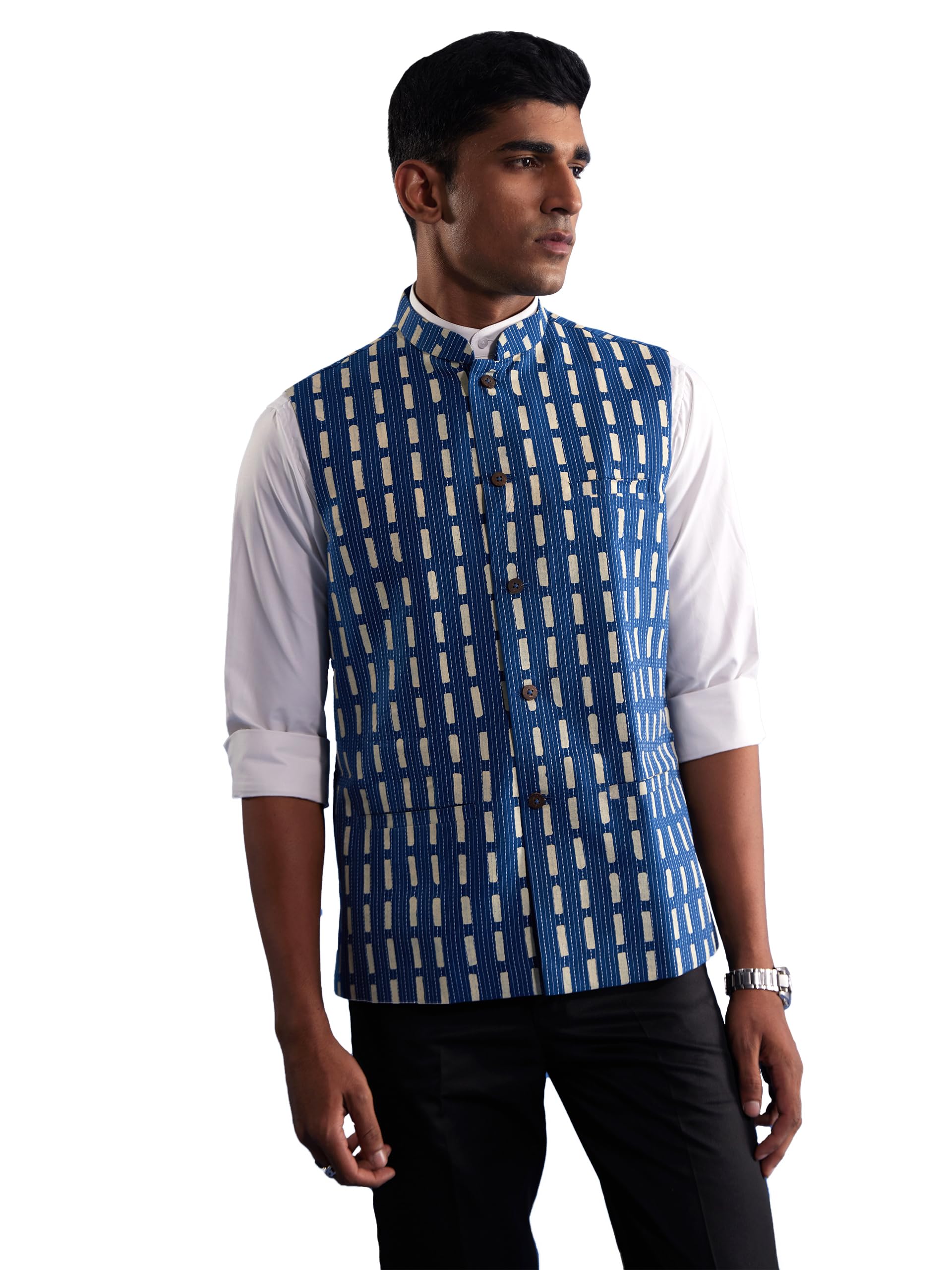 shvaas by vastramay Men's Indigo Blue - Nehru Jacket-picture-27