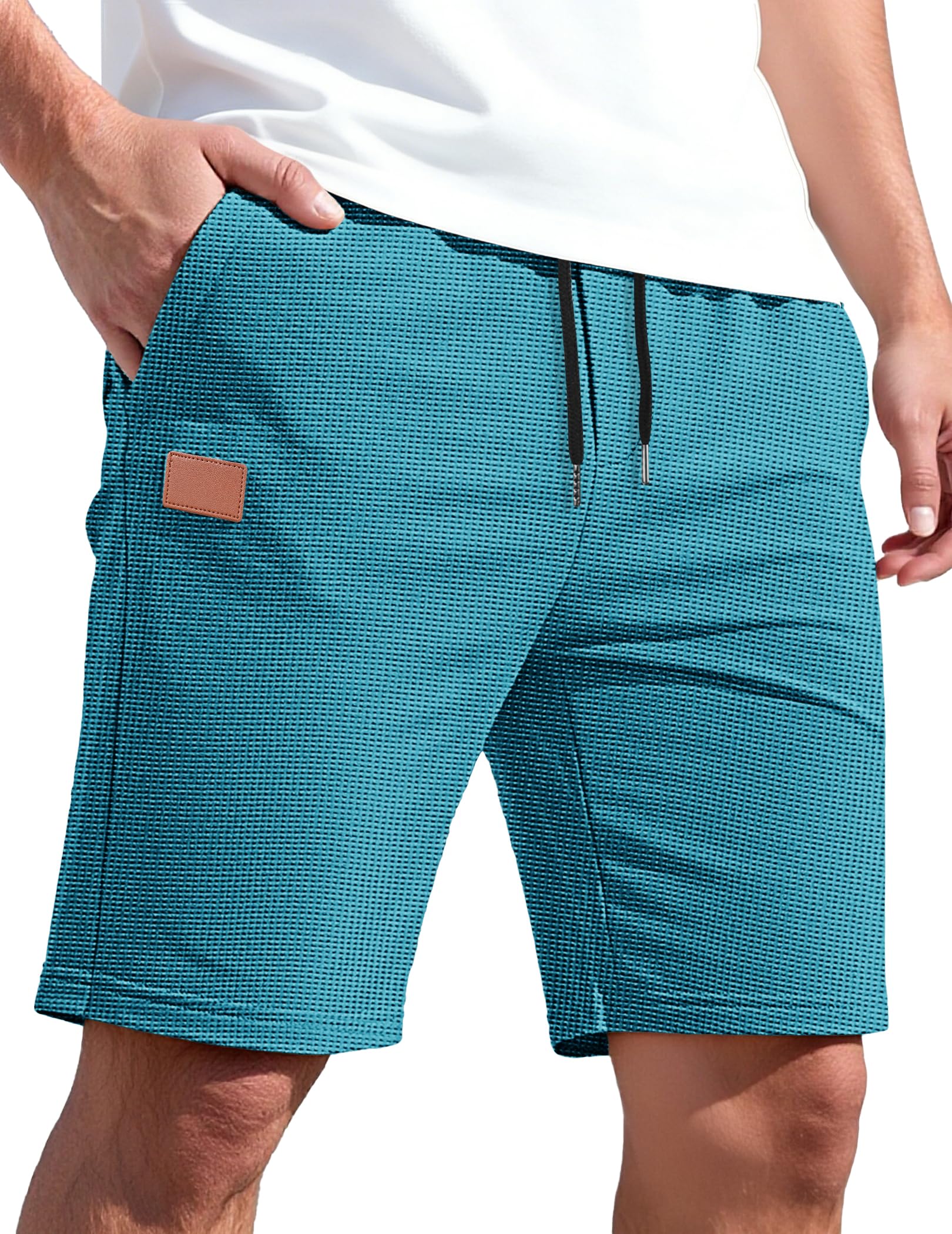 TARAINYA Pantaloncini Waffle Uomo Cotone Estivi Corti Uomo con Coulisse | 65%cotone 35%poliestere,regular fit,elastico in vita con cordoncino,elasticità,spiaggia,casual
