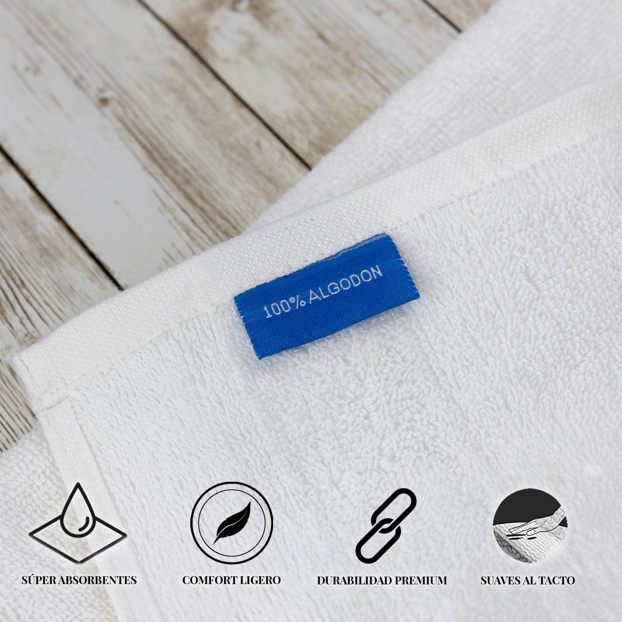 Toallas Piscina (100x150 cms) 100% algodón Calidad Hotel. Color Blanco. 450 Gramos/m2. Pack de 20 Toallas.