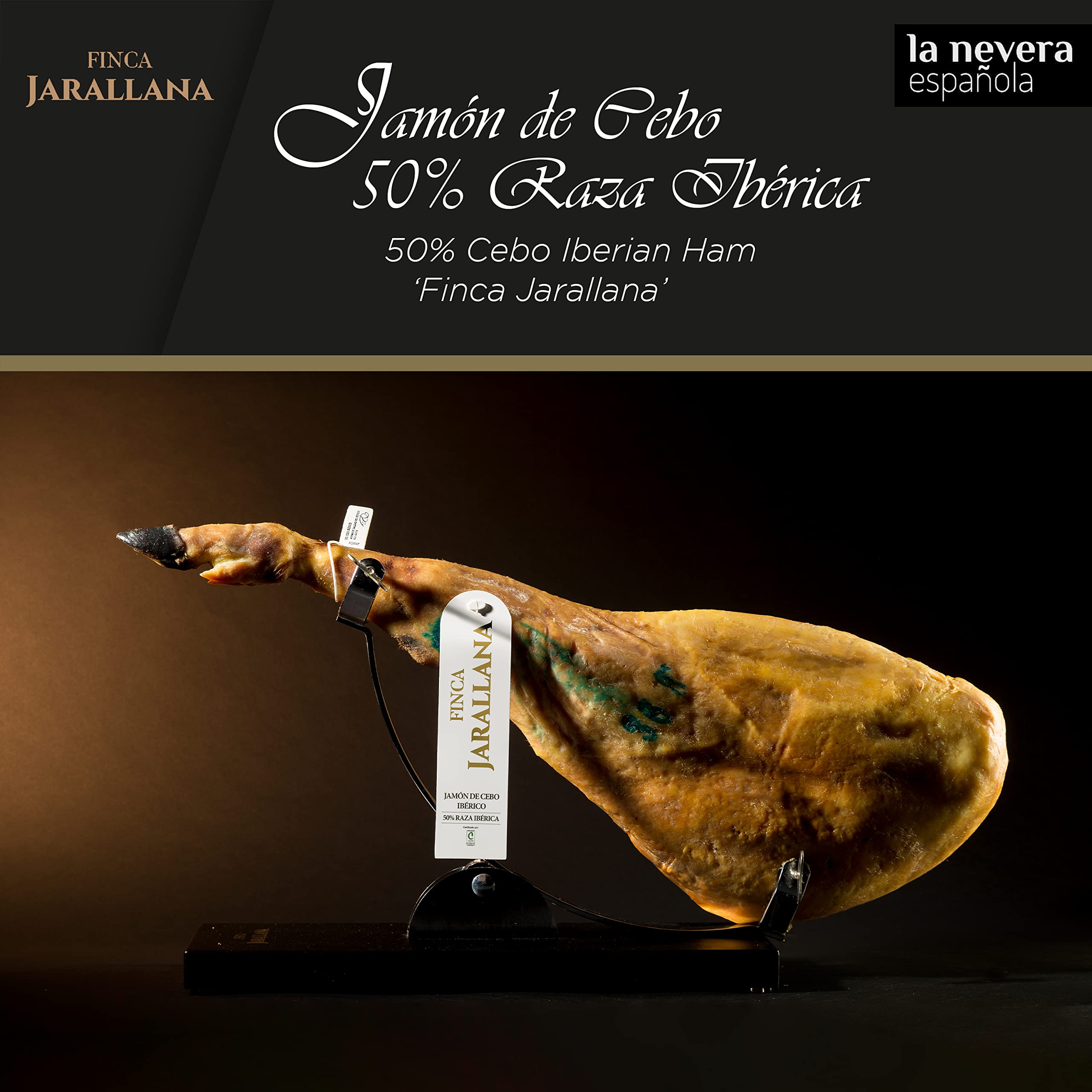 Finca Jarallana - Jamón de Cebo Ibérico 50% - Pieza de 9 kg con Secado Natural - Cerdos de Raza Ibérica Criados en Régimen Extensivo