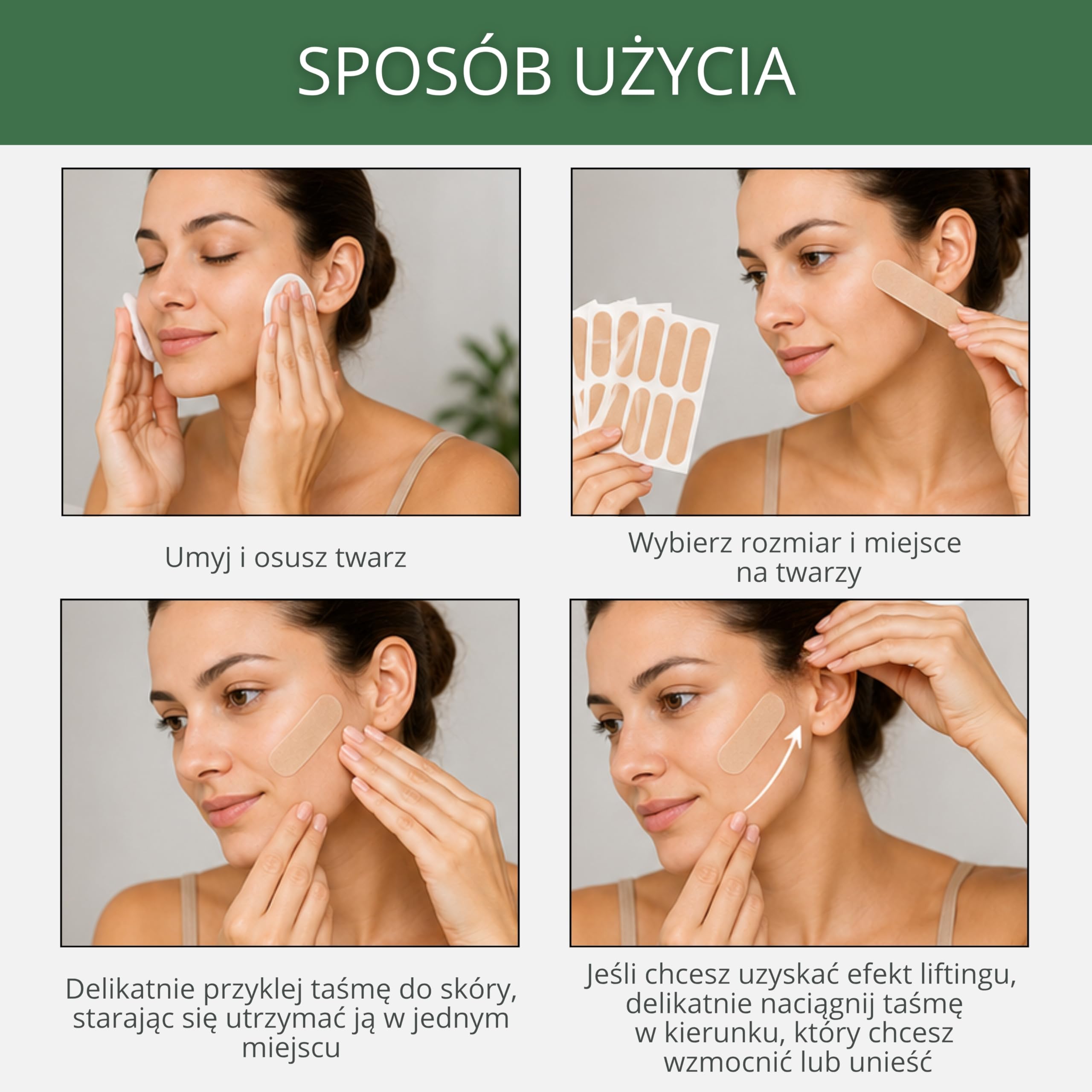 YEYE Made in Nature GlowLift Face Tape - Liftingujące Taśmy do Twarzy 100 sztuk, Gotowe plastry do Face Tapingu, Taśmy Kosmetyczne na Zmarszczki, Owal Twarzy, Czoło, Policzki i Linię Żuchwy