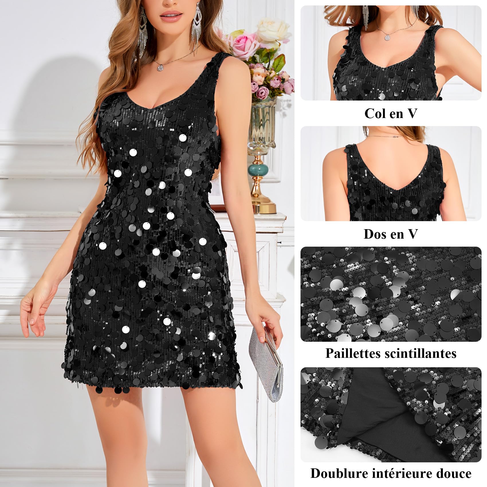 WERFORU Robe à Paillettes pour Femme