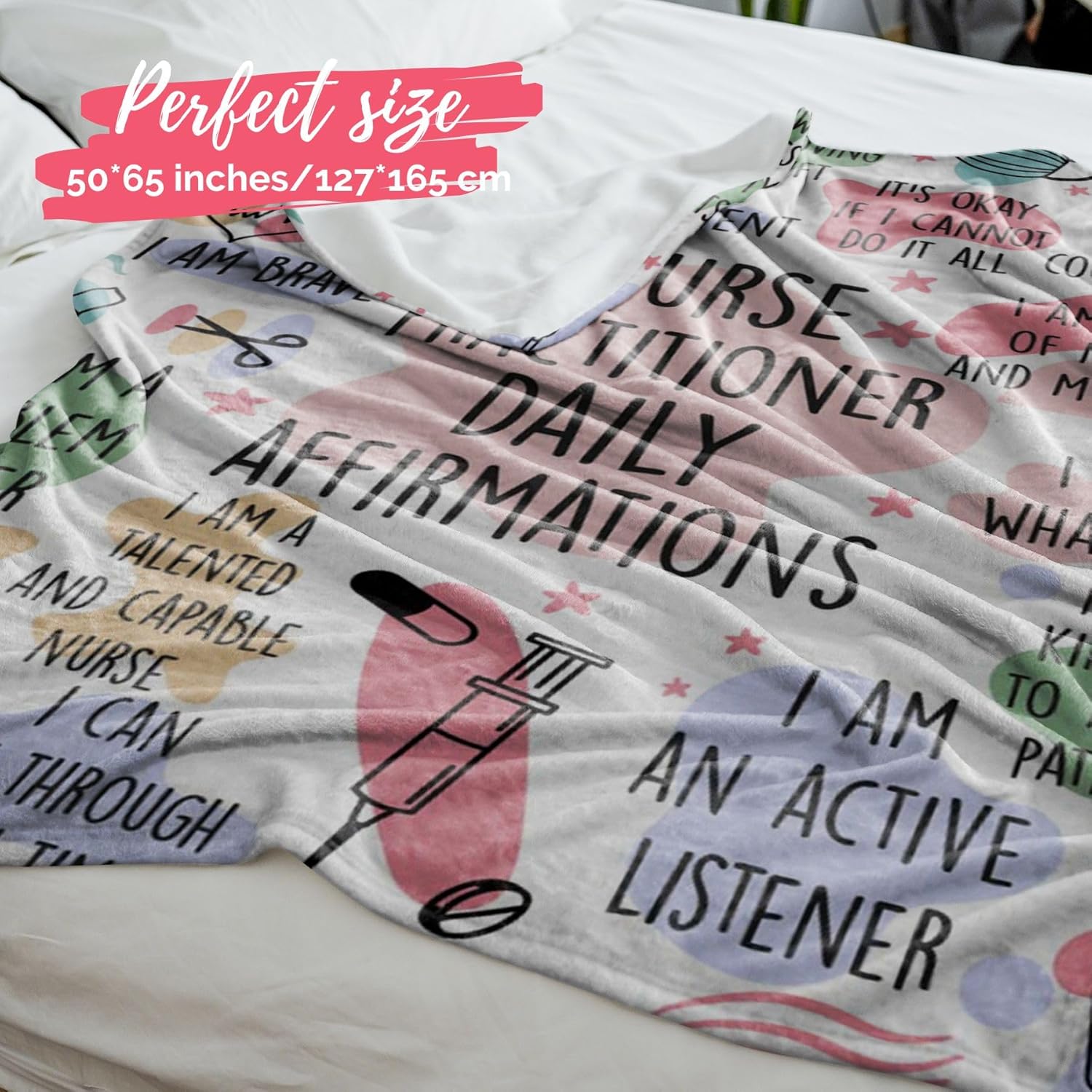 InnoBeta Nurse Practitioners Gifts for Women, Daily Affirmation Throw Blanket for Nurses Practitioners, 50 x 65 Inches, Beige - Image 3