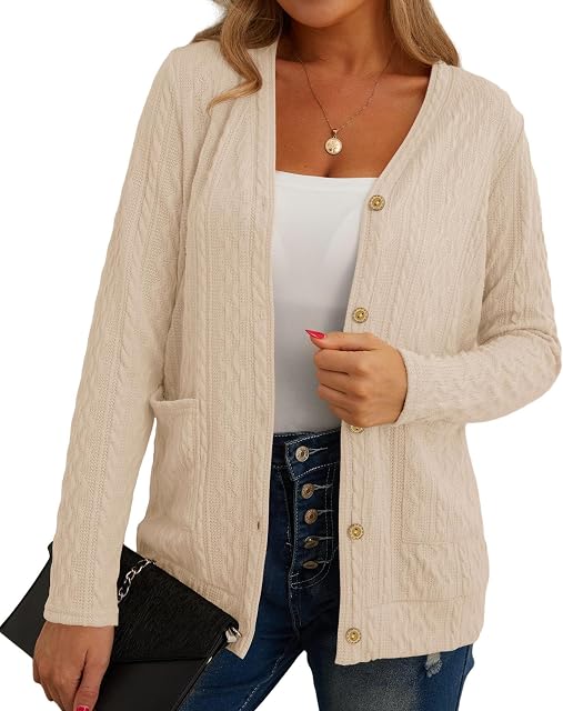GRECERELLE Femmes Lightweight Cardigan Sweater Long Sleeve Button Down Ribbed Knit Vêtements de dessus Open Front Tops avec poches