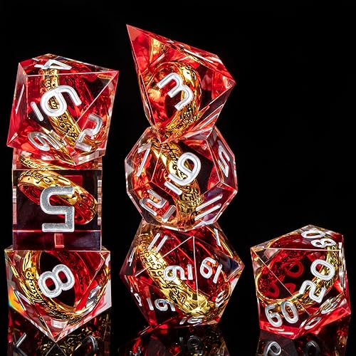 Miniatura 2 de OUKELANWO Juego de dados DND de resina de borde afilado D&D con caja, 7 dados poliédricos de RPG de Calabozos y Dragones, LOTR mágico juego de rol D