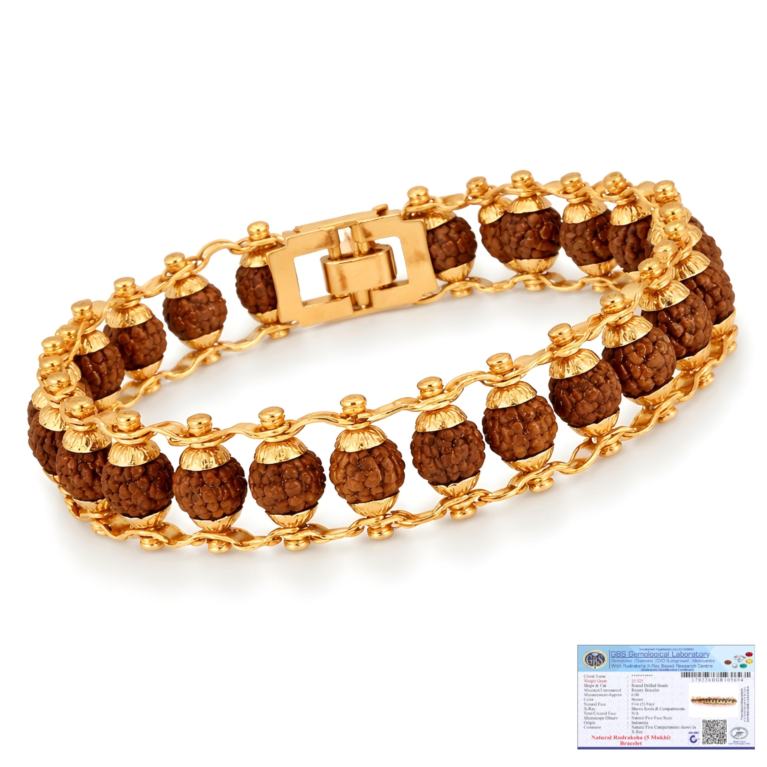 Divine Rudraksha Gold-Plated Bracelet | Energized Spiritual Beads with Authenticity Certificate | Meditation, Protection & Positivity Bracelet for Men & Women