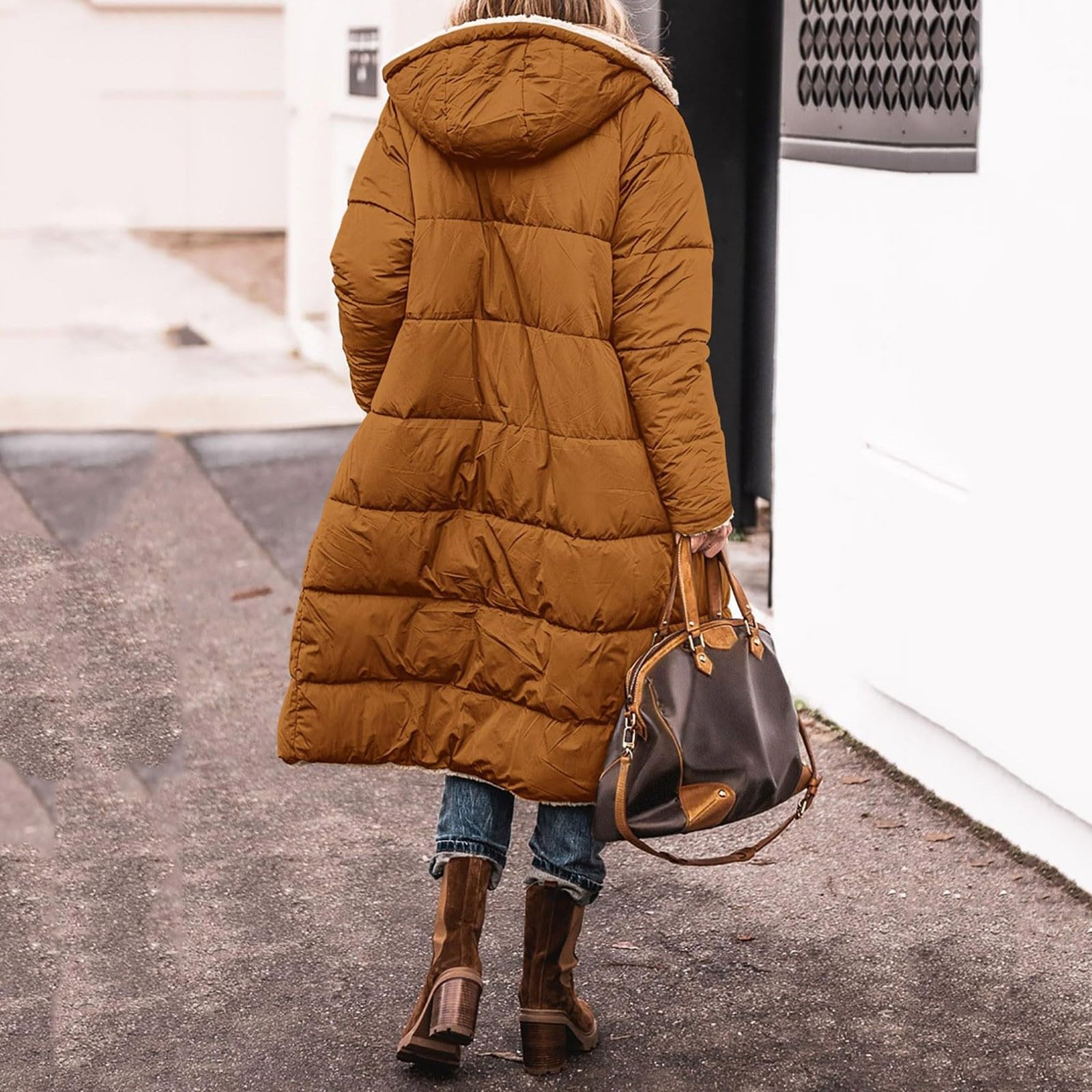 Abrigo de plumas para mujer, largo reversible, manga larga, con capucha, abrigo cálido y cómodo para exteriores