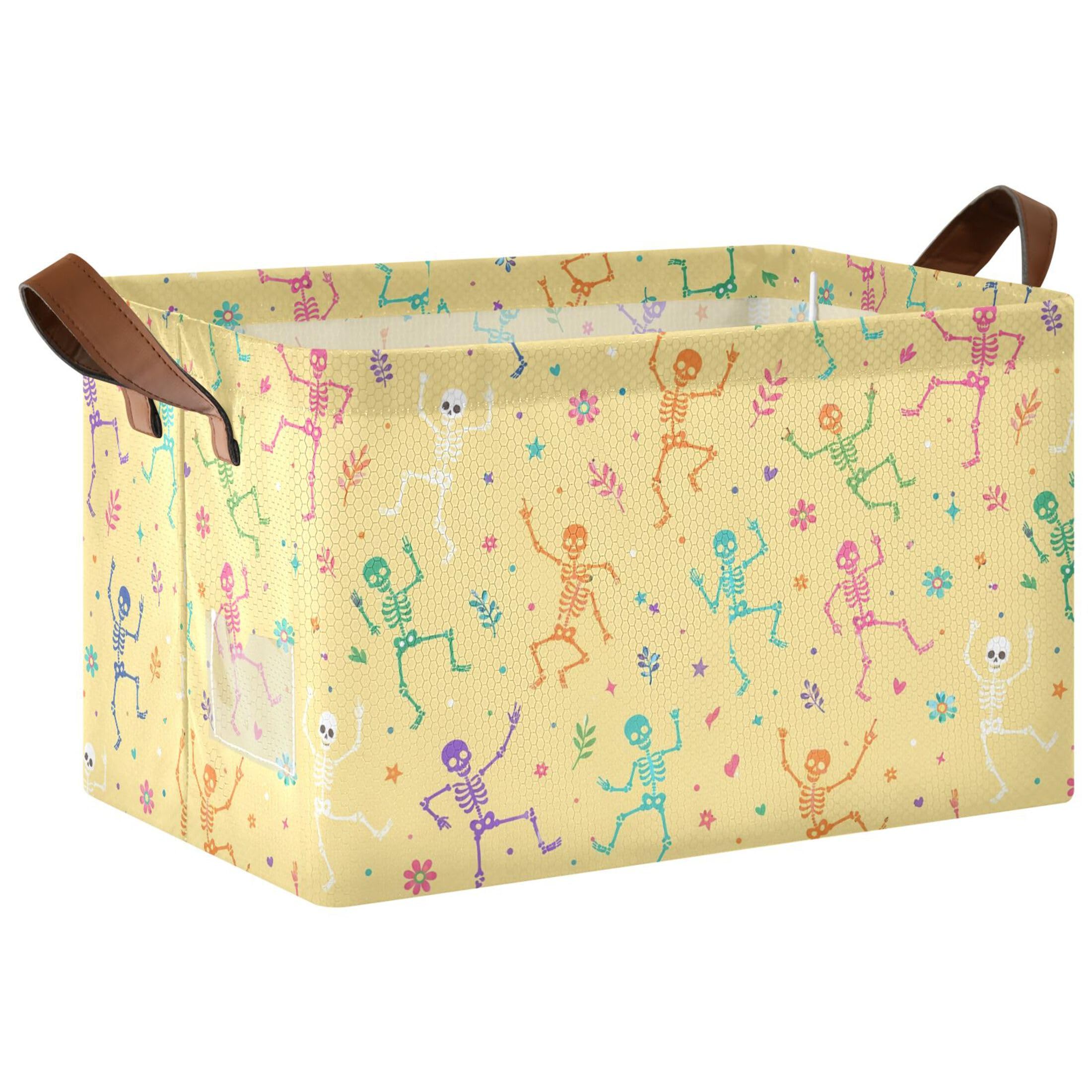 Kutsu Colorful Skeletons Foldable Storage Basket Collapsible Bin With Handles For Shelves