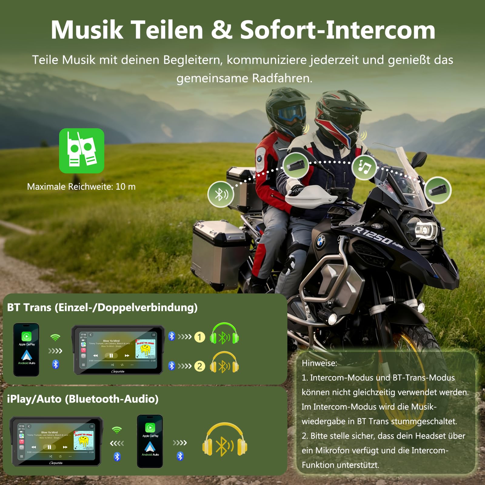 Carpuride W602BS Pro Carplay Bildschirm für BMW Motorrad, Nativ Wonder Wheel Kontrol & Datenauslesung, Kabellos CarPlay & Android Auto, 6,25" Wasserdichter Touchscreen, OTA/Dual Bluetooth/Sprechanlage
