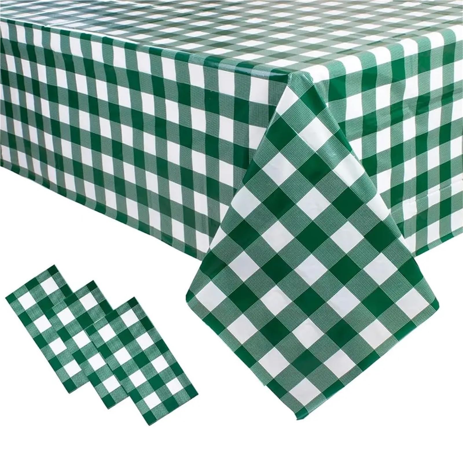 ZNJAMN 3 Packs Pink and White Checkered Tablecloth 54x108 Inches Rectangle Gingham Disposable Plastic Waterproof Pic for Party,Picnic(Green and White)