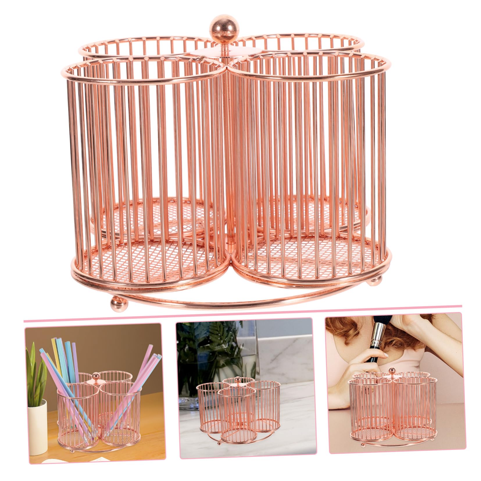Portapenne Rotante in Metallo Rosa Resistente Organizer Per Cancelleria e Trucco Da Scrivania Contenitore Multifunzionale Con Scomparti Per Pennelli e Matite Accesso Facile e Strut