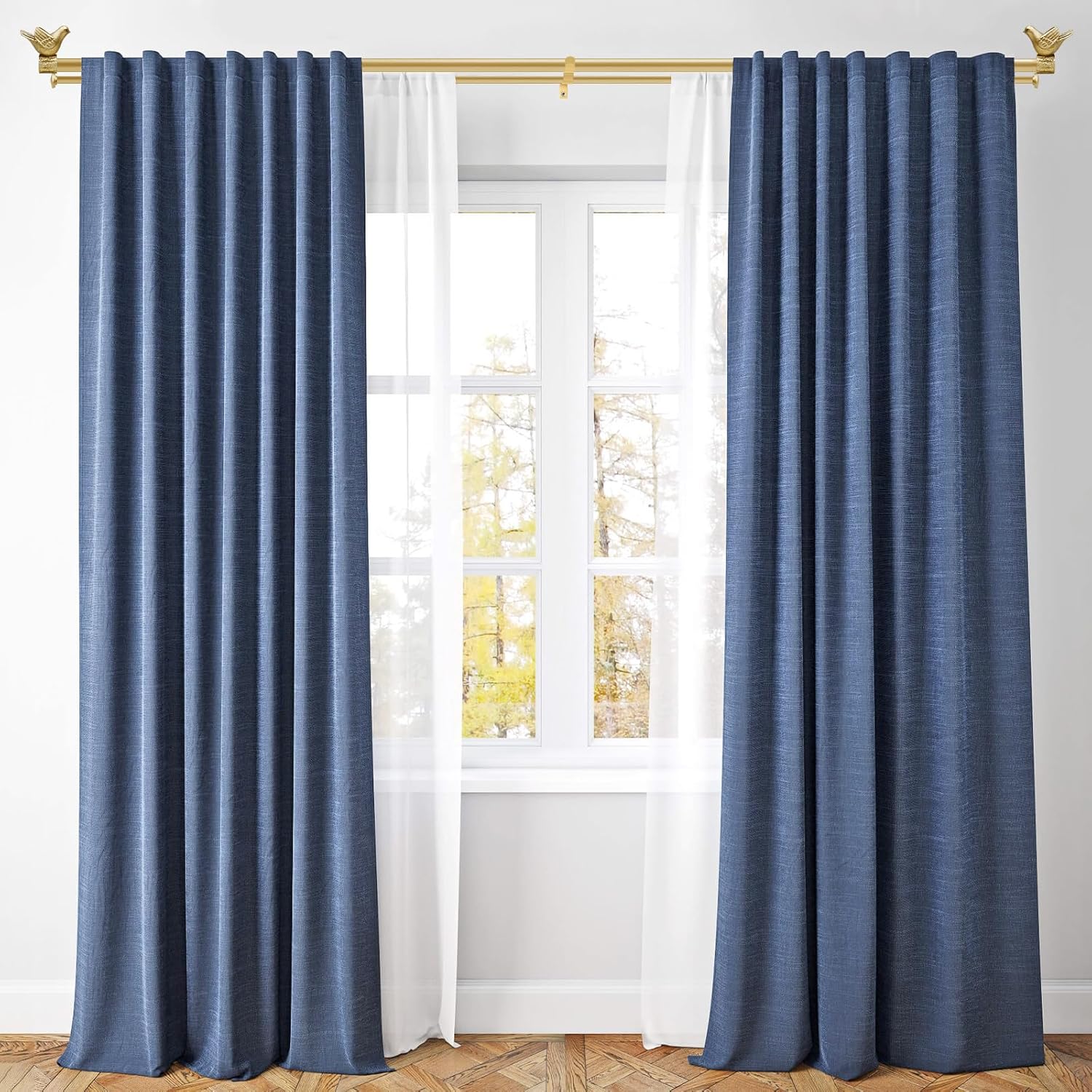 Double Curtain Rod with Bird Finial, Decorative Window Treatment Hardware (Gold, 36"-144")