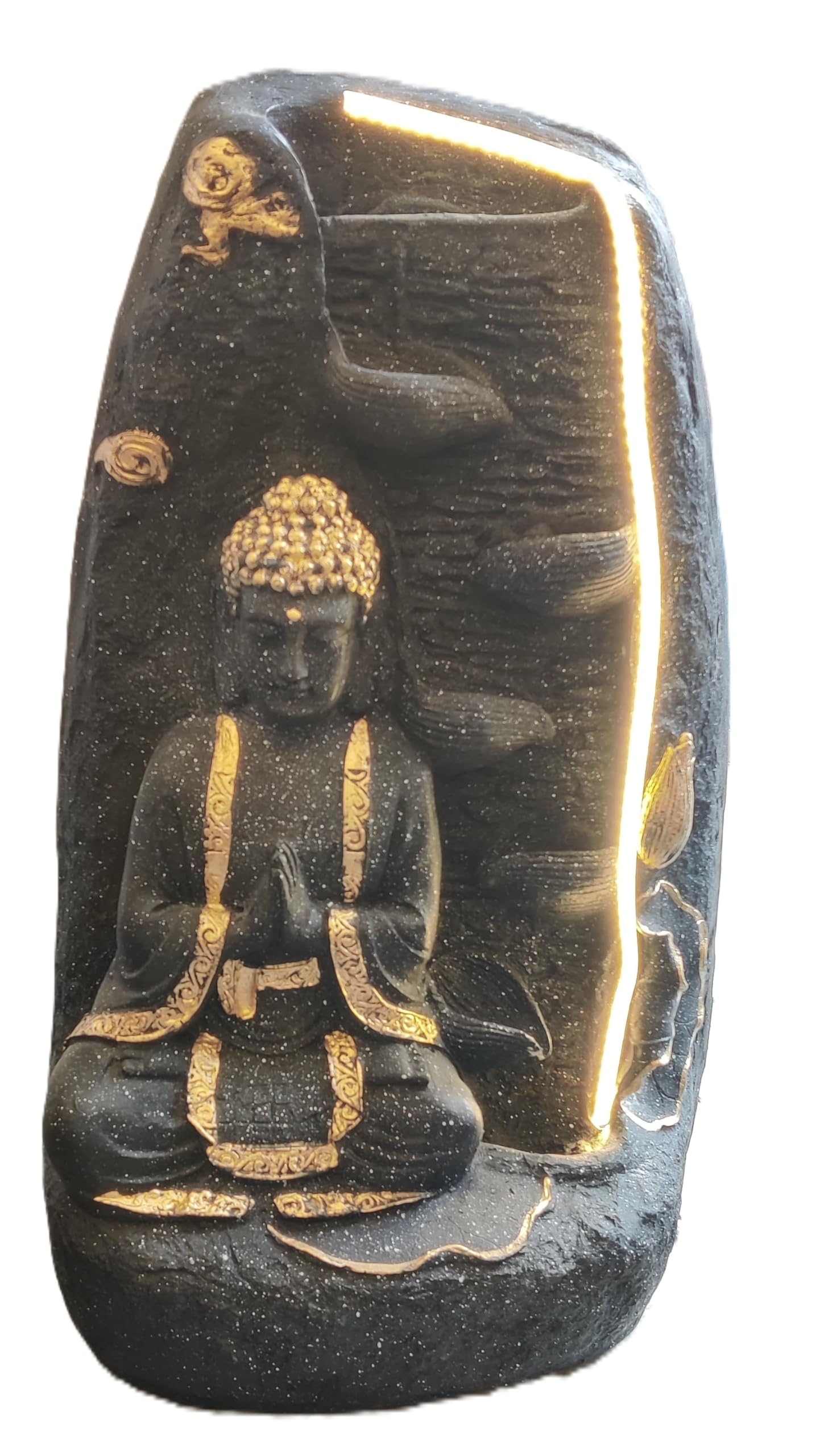 Casade Steps Fiber Indoor Outdoor Fountain with Led Lights for Home Decor and Office Decoration Or Gifting (Buddha: 32 x 24 x 70 cm) (Black)-image-32