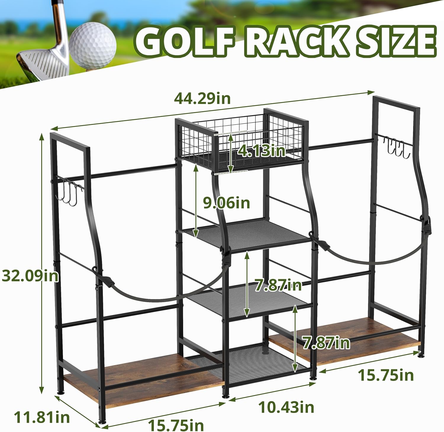Golf Bag Storage Organizer for Garage Organization, Golf Bag Stand for Golf Bag Accessories, Spacious Golf Rack for Golf Clubs & Golf Essentials, Ideal Golf Gifts for Men (Fits 2 Golf Bags)