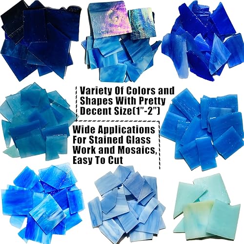 Miniatura 2 de PALJOLLY Azulejos de mosaico, láminas de vidrieras para manualidades, piezas de vidrio para mosaicos y arte de vitrales, colores azules mezclados y