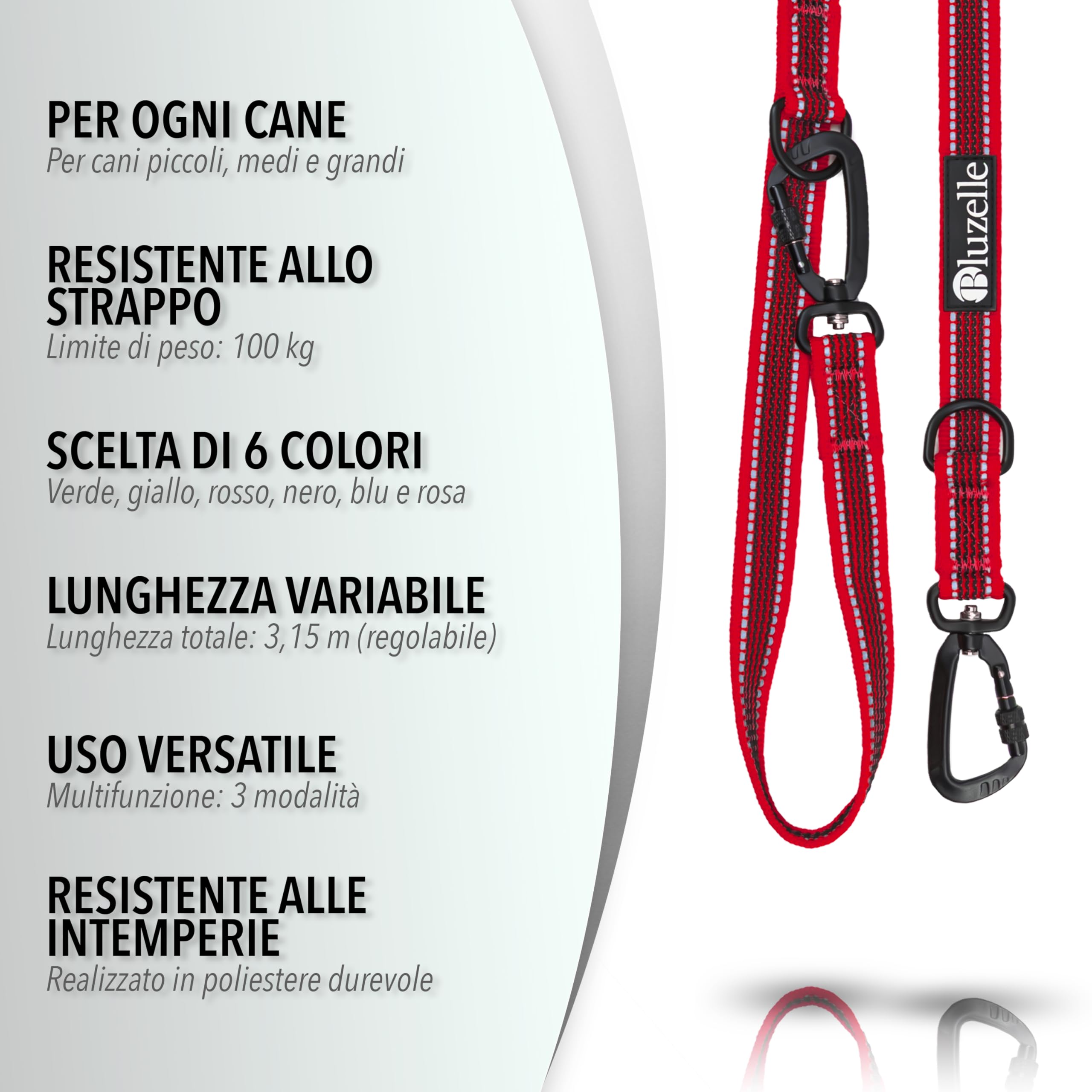 Guinzaglio Doppio Per Cani Grandi Fino A 100kg - Lunghezza 3m, Moschettoni Robusti | Riflettente E Regolabile - Foto 9