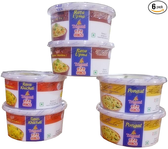 Triguni Eze Eats Breakfast Combo (2 Rava Upma + 2 Rava Khichdi + 2 Pongal) 6 Pack