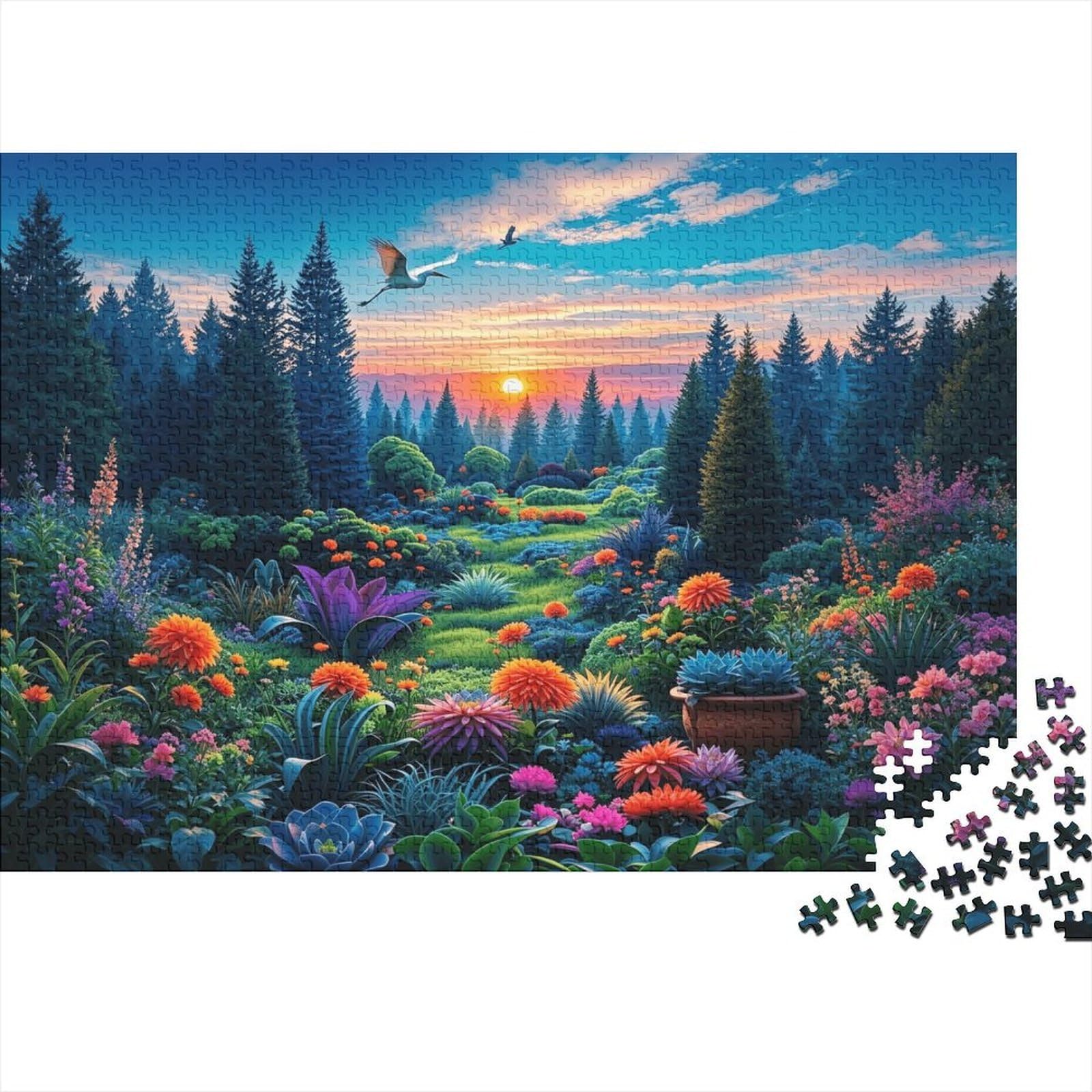Sunset Garden Puzzle for Adults 1000Pc Recyclable Paper Floral Meadow Jigsaw Puzzle Parent Child Game Props Developing Boy & Girl‘s Intelligence Toy 38x26cm/1000pcs