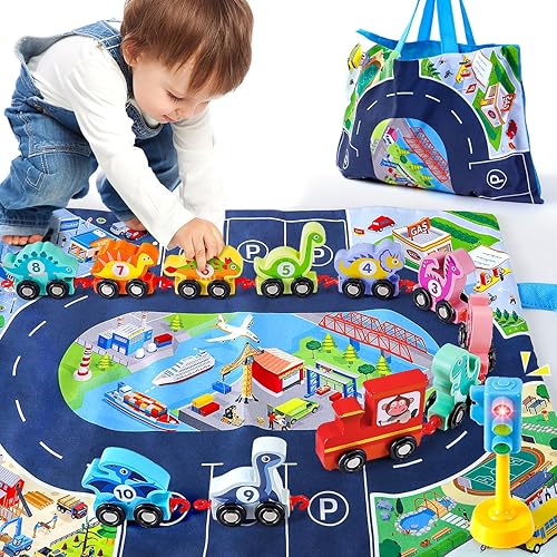 Juguetes de dinosaurio para niños de 2 a 4 años, regalos de Pascua, juego de tren de madera para niños de 2 a 3 años, juguetes Montessori para niños