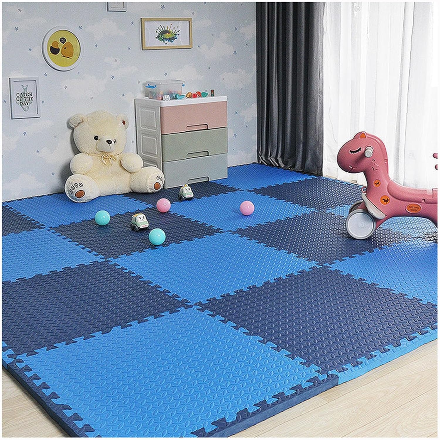 JvFbjLF 10 Pcs 30cm/60cm Foam Floor Tiles Square Interlocking Floor Mat DIY Puzzle Play Mat(Navy Blue+Blue,24x24inch)