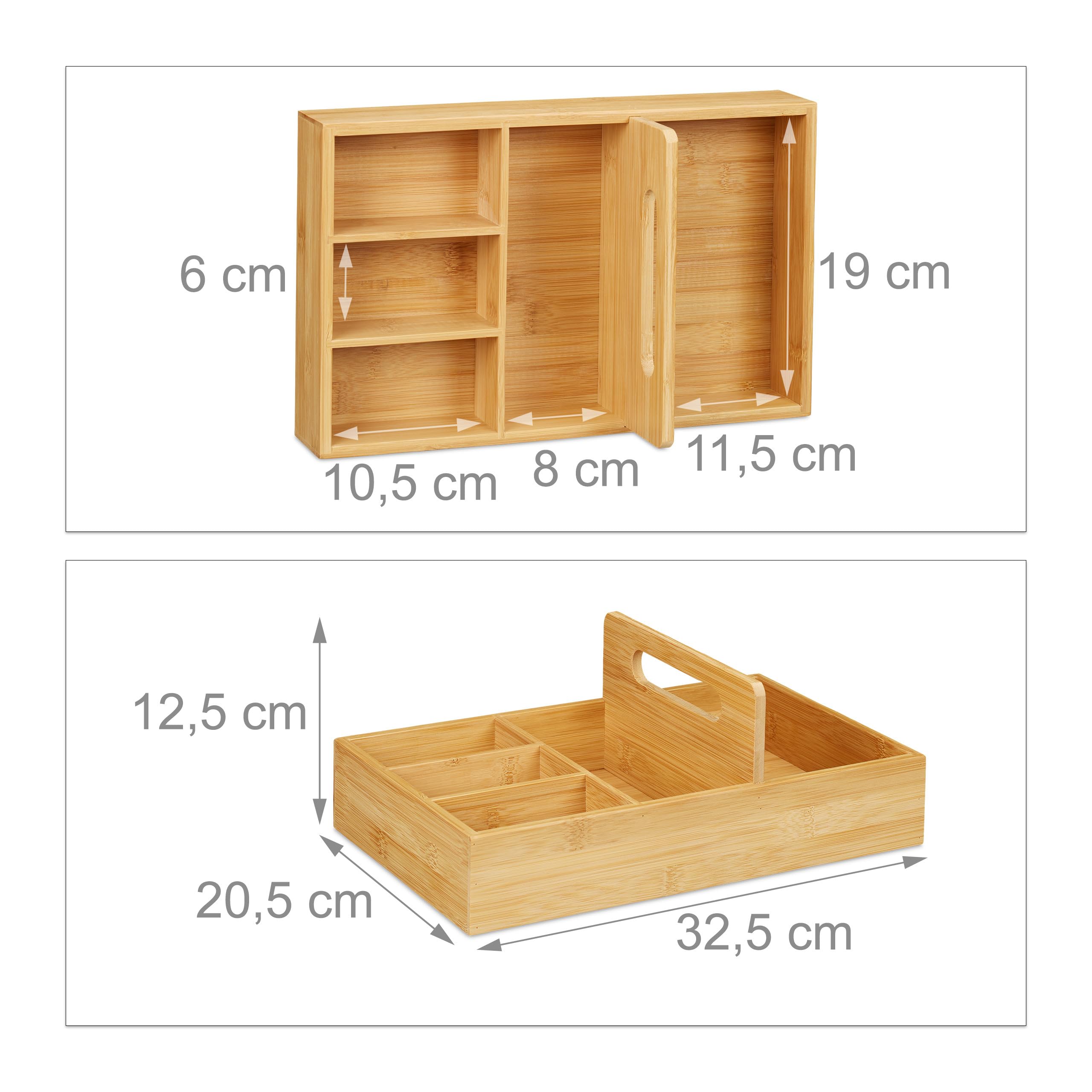 relaxdays 10026125 Organiseur Bambou, pour Le Bureau et Le Domicile, 5 Compartiments, HLP 12,5x32,5x20,5 cm, Naturel