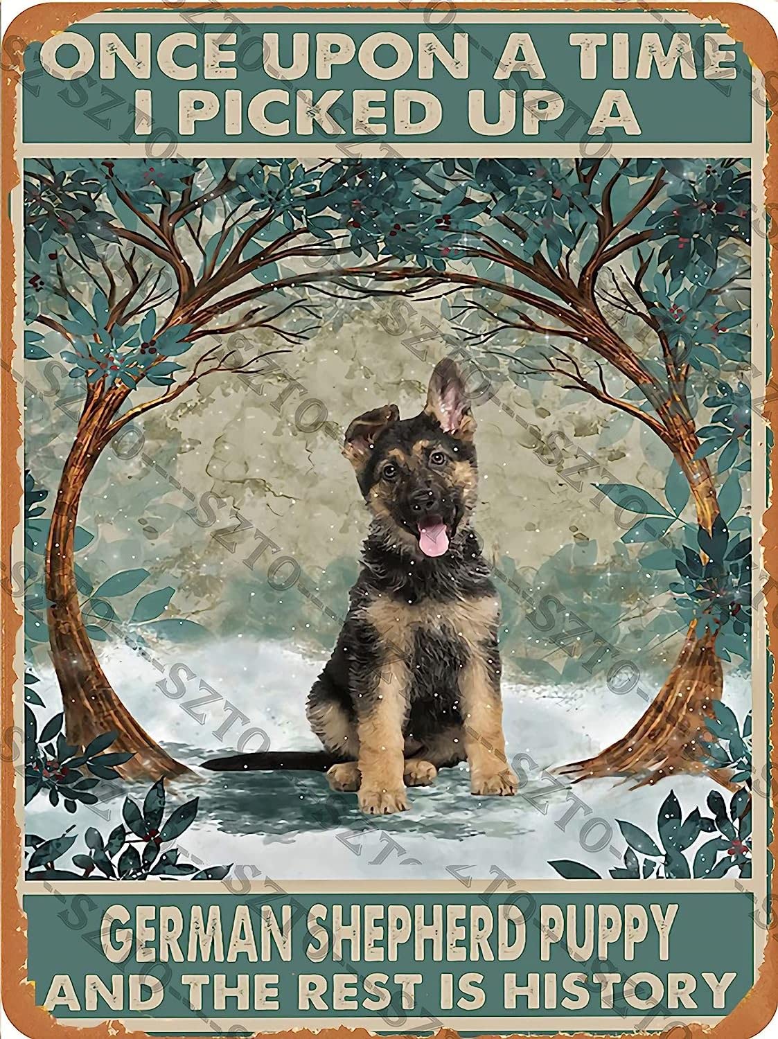 Bonoff Metal Sign Christmas Metal Tin Sign Vingtage Once Upon A Time I Picked Up A German Shepherd Puppy and The Rest is History 8x12 Inch Home Kitchen Art Wall Decor Wall Art Wall Decor