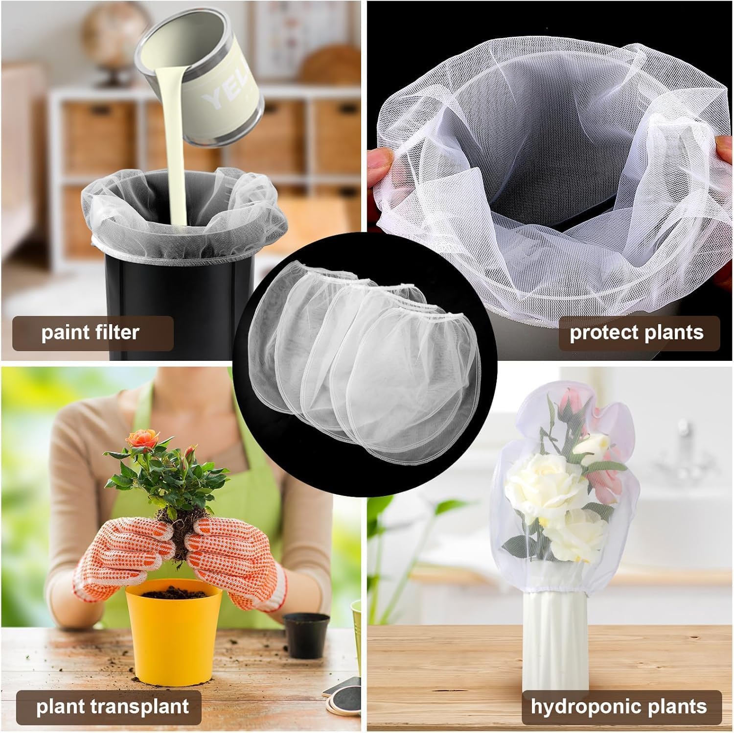 Lot de 9 sacs à tamis de couleur, tamis de 1 gallon, tamis et tamis de couleur avec ouverture supérieure élastique pour la couleur, le jardinage, la culture hydroponique.