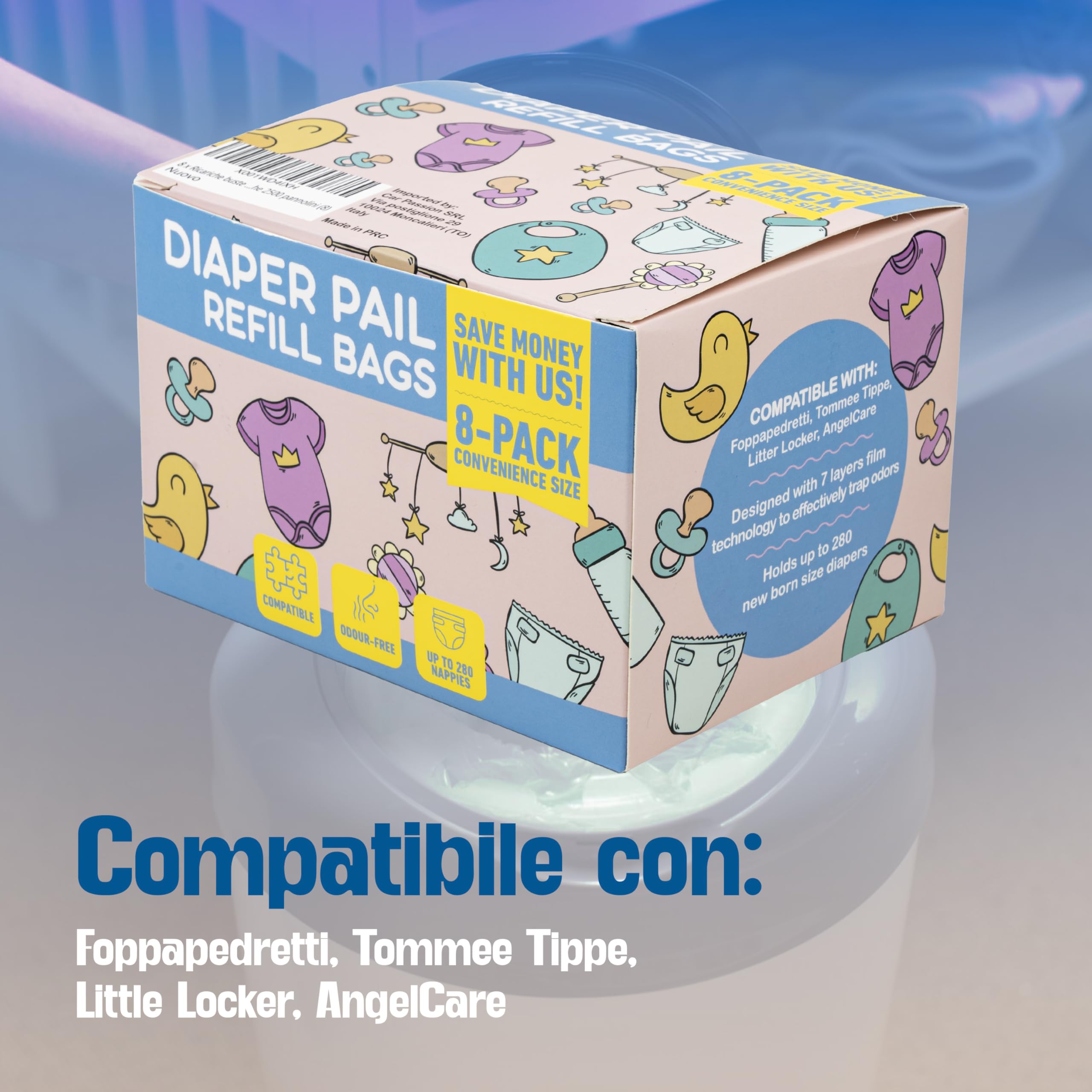 16 x Ricarica Mangiapannolini di Plastica Compatibili con Maialino Tommee Tippee - Foppapedretti - Litter Locker - AngelCare Ottagonale e con Tutti i Tipi di Ricariche Sacchetti Mangiapannolini (16)