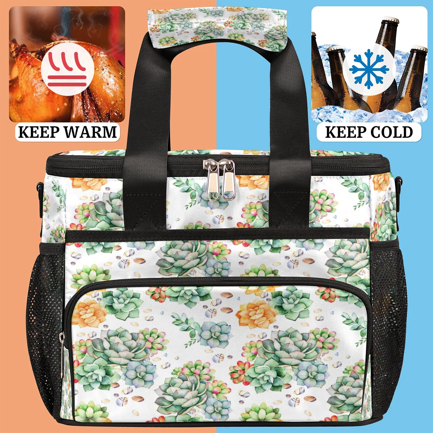 Grand sac à déjeuner isotherme pour adultes, hommes, femmes, enfants, filles, garçons, motif succulent, sac isotherme pour le travail, le pique-nique, le barbecue