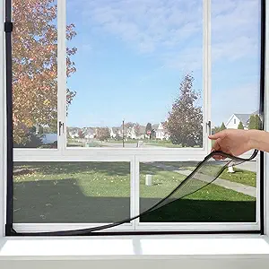 Magnetic Window Screen Adjustable Window Net 44”x 48” Fiberglass Window Screen Mesh for House Windows with Magnets