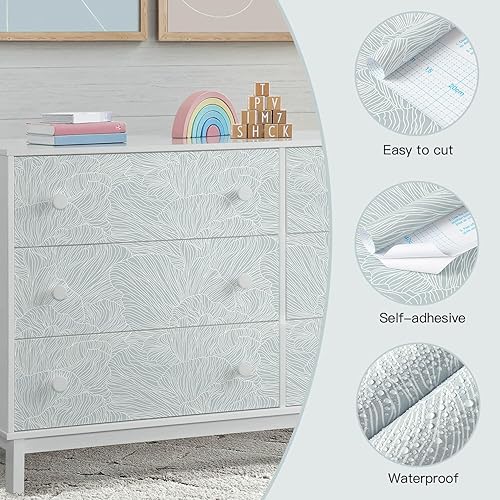 Miniatura 2 de Heroad Papel tapiz azul de contacto bohemio de 17.3 x 78.7 pulgadas, papel de pared neutro moderno, extraíble, autoadhesivo, para baño, dormitorio,
