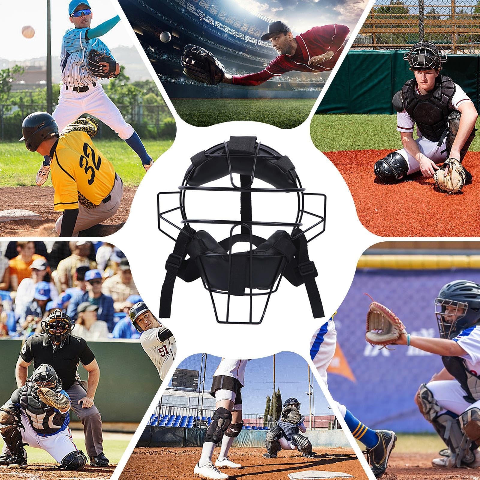 Schiedsrichter-Gesichtsmaske, Baseball-Maske für Erwachsene - Verstellbare Harness-Catcher-Maske - Die leichte, bequem sitzende traditionelle Softball-Schiedsrichtermaske aus hohlem Stahl