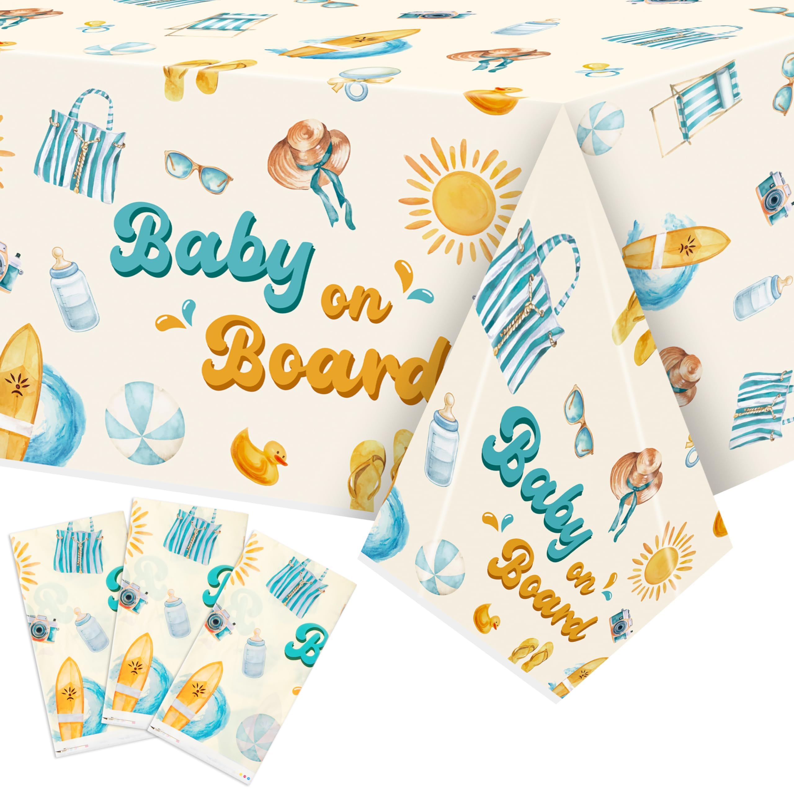 Baby on Board Baby Shower Party Tablecloths - 3Pcs Splish Splash Baby Bash Birthday Table Cover Party Decorations, Rectangular Plastic Disposable