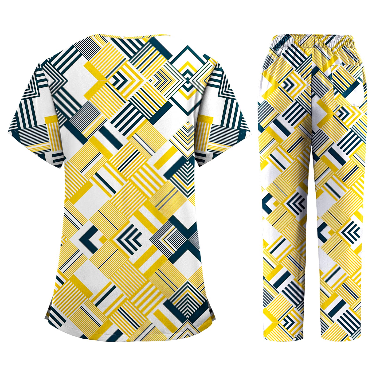 VIAOLI Printed Scrubs for Women Set - V-Neck Top and Pants with Pockets Nurse Uniform Fun and Comfortable Workwear (Print-3,S,Small)