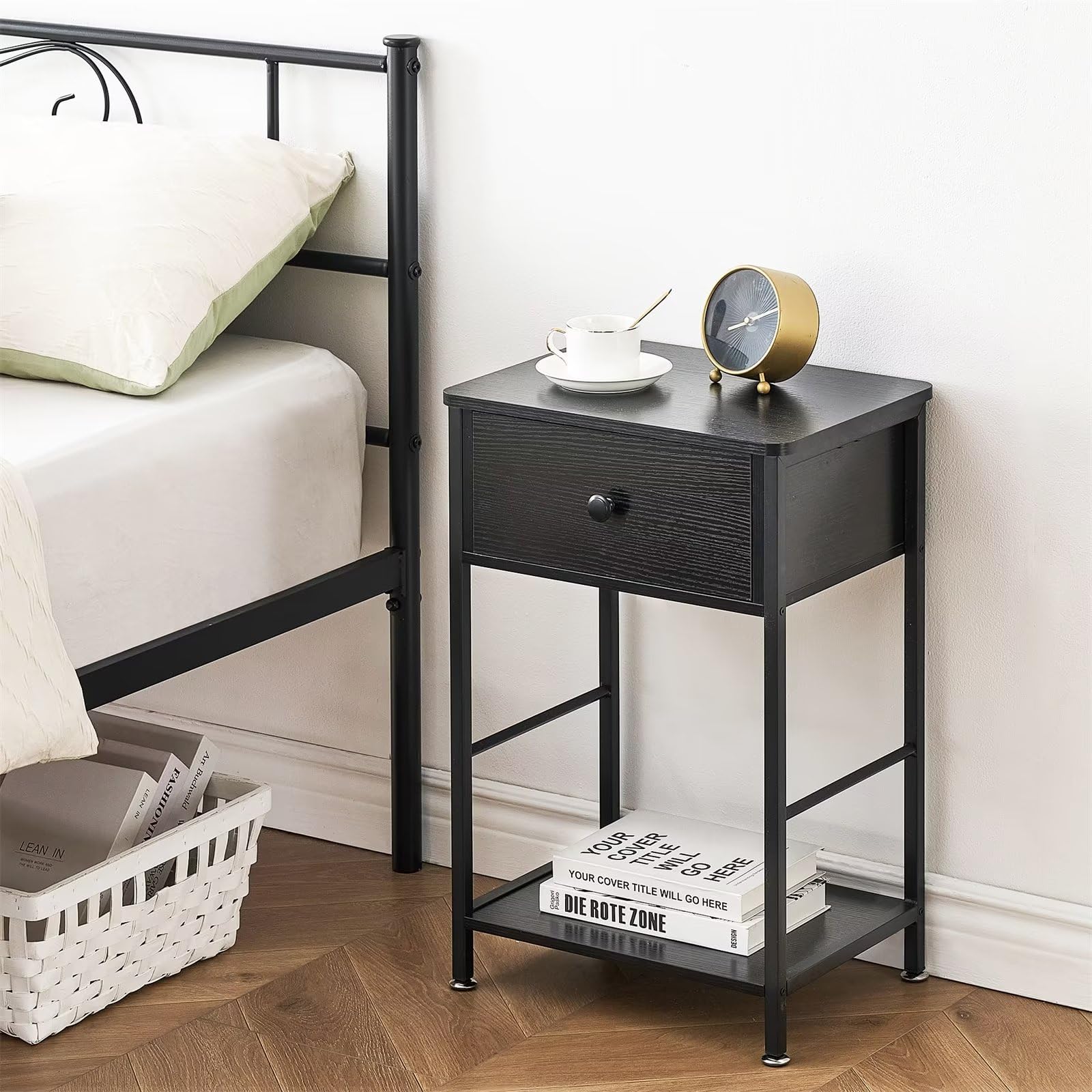 ThinkMaxEnd Table with 2 Tier Storage Shelf Bedside Table Side Table for Living Room and Bedroom