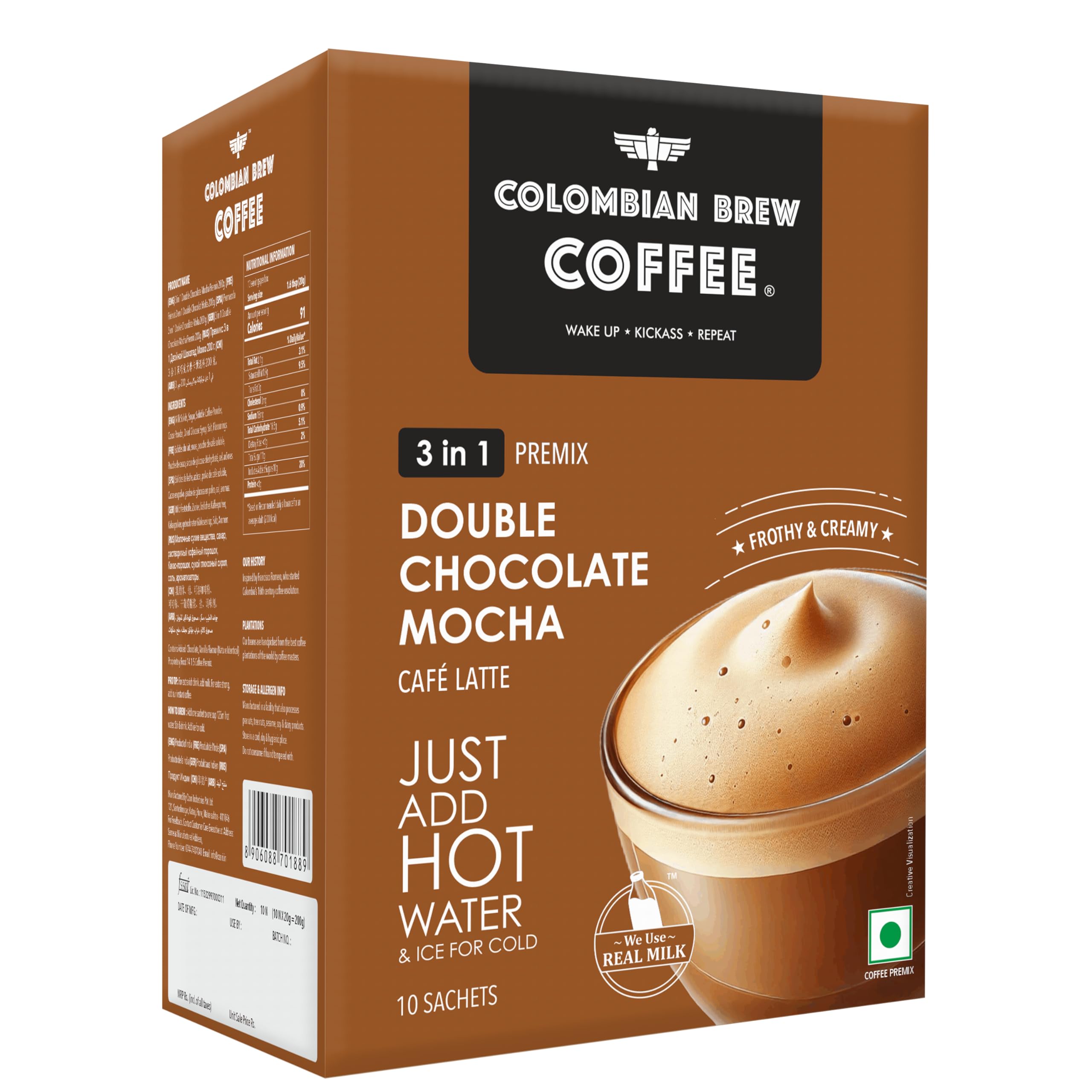 Colombian Brew Double Chocolate Mocha Café Latte, Instant Coffee Powder Premix (3 in 1), 10 Sachets Box (160g) - Image 2 thumbnail